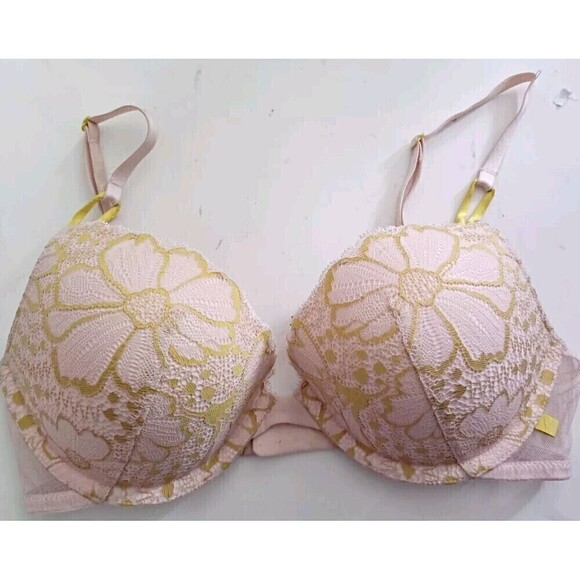 Victoria's Secret Bra Sexy Tee Push Up Floral Lace Green Beige T-Shirt P… - Picture 1 of 8